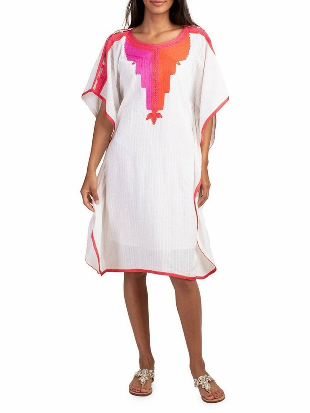 Trina Turk Mirah Embroidered White Kaftan Mini Dress - Picture 1 of 6